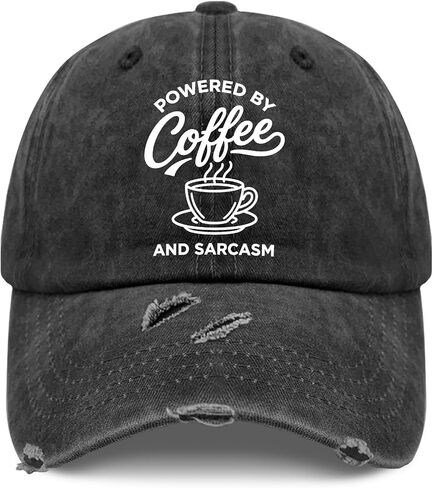 Powered by Coffee and Sarcasm Hats for Womens Trendy Washed Distressed Baseball Cap in Kuwait