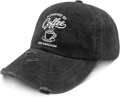 Powered by Coffee and Sarcasm Hats for Womens Trendy Washed Distressed Baseball Cap in Kuwait