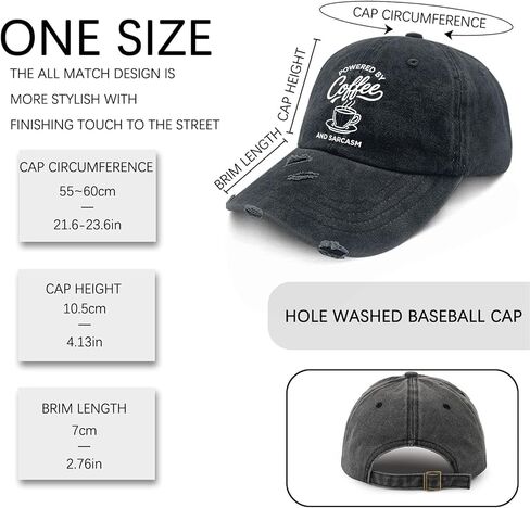 Powered by Coffee and Sarcasm Hats for Womens Trendy Washed Distressed Baseball Cap in Kuwait
