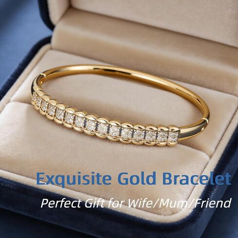 Sparkle Gold Plated Rhinestone Bangle Bracelet for Women - Braided Pattern CZ Bracelet, Dainty Gold Jewelry for Wedding Prom Party Daily Wear Gift for Her in Saudi Arabia