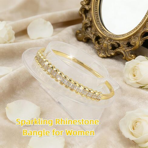 Sparkle Gold Plated Rhinestone Bangle Bracelet for Women - Braided Pattern CZ Bracelet, Dainty Gold Jewelry for Wedding Prom Party Daily Wear Gift for Her in Saudi Arabia