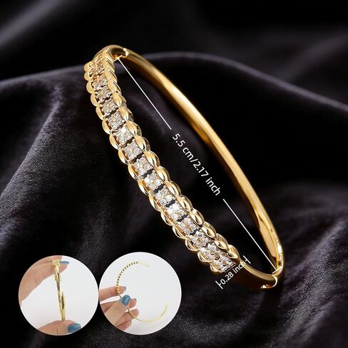 Sparkle Gold Plated Rhinestone Bangle Bracelet for Women - Braided Pattern CZ Bracelet, Dainty Gold Jewelry for Wedding Prom Party Daily Wear Gift for Her in Saudi Arabia
