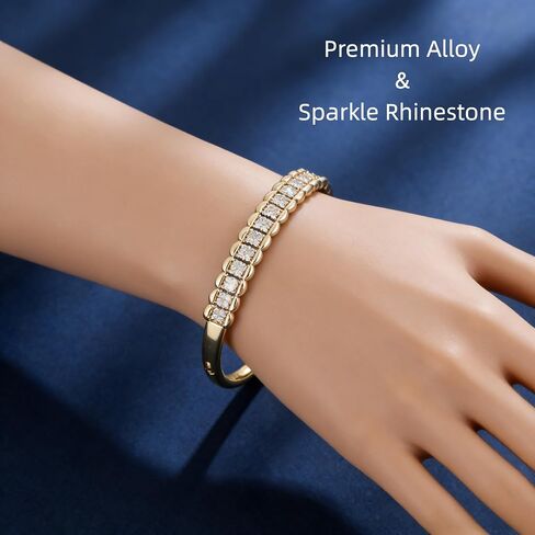 Sparkle Gold Plated Rhinestone Bangle Bracelet for Women - Braided Pattern CZ Bracelet, Dainty Gold Jewelry for Wedding Prom Party Daily Wear Gift for Her in Saudi Arabia