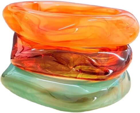 Zian Vintage Geometric Irregular Acrylic Bangle 4 Piece Stackable Colorful Resin Set Chunky Stylish Statement Jewelry Bohemian Summer Accessories for Women in Saudi Arabia