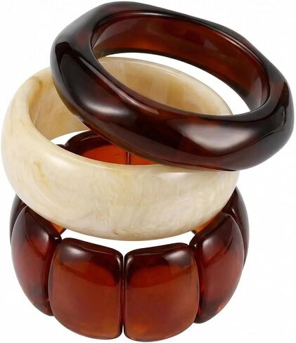 eartif 3Pcs Chunky Acrylic Bangle Bracelets for Women Big Resin Bangle Stack Bracelets Set Wide Oval Acrylic Bracelets Statement Jewelry in Kuwait