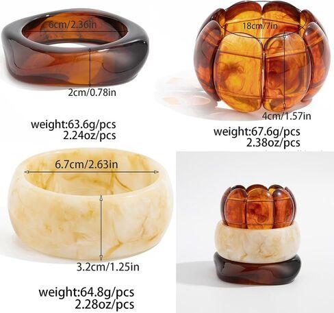 eartif 3Pcs Chunky Acrylic Bangle Bracelets for Women Big Resin Bangle Stack Bracelets Set Wide Oval Acrylic Bracelets Statement Jewelry in Kuwait
