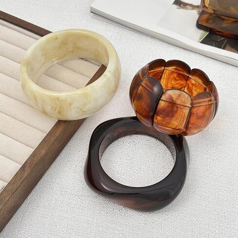 eartif 3Pcs Chunky Acrylic Bangle Bracelets for Women Big Resin Bangle Stack Bracelets Set Wide Oval Acrylic Bracelets Statement Jewelry in Kuwait