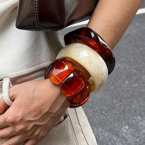 eartif 3Pcs Chunky Acrylic Bangle Bracelets for Women Big Resin Bangle Stack Bracelets Set Wide Oval Acrylic Bracelets Statement Jewelry in Kuwait