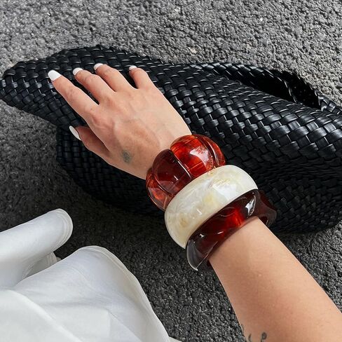 eartif 3Pcs Chunky Acrylic Bangle Bracelets for Women Big Resin Bangle Stack Bracelets Set Wide Oval Acrylic Bracelets Statement Jewelry in Kuwait