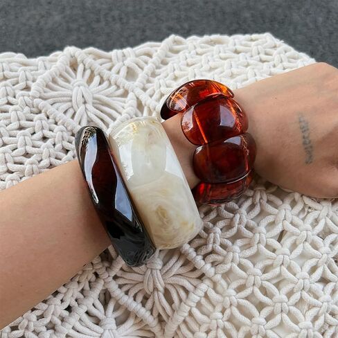 eartif 3Pcs Chunky Acrylic Bangle Bracelets for Women Big Resin Bangle Stack Bracelets Set Wide Oval Acrylic Bracelets Statement Jewelry in Kuwait
