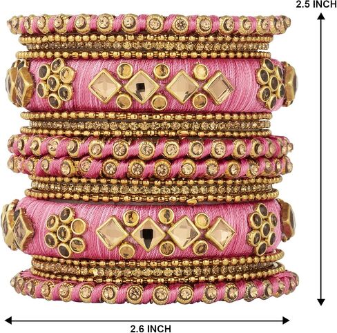 Aheli Ethnic Handmade Silk Thread Faux Stone Studded Bangle Set Designer Chudha Indian Wedding Wear Fashion Jewelry Gift for Women in Kuwait