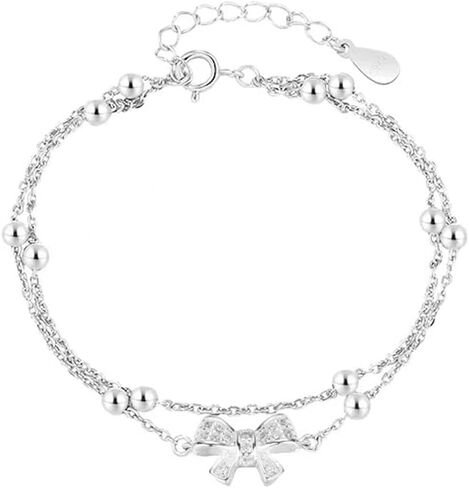 Bow Charm Link Bracelet Multilayered Bow Tie Charm Bracelet Crystal Bow Bracelet Bangle for Women - Silver in Saudi Arabia