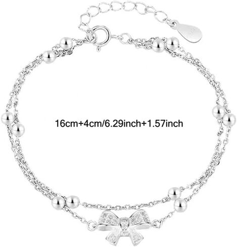 Bow Charm Link Bracelet Multilayered Bow Tie Charm Bracelet Crystal Bow Bracelet Bangle for Women - Silver in Saudi Arabia