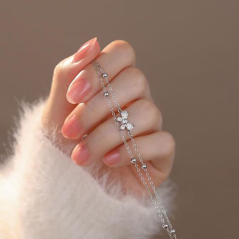 Bow Charm Link Bracelet Multilayered Bow Tie Charm Bracelet Crystal Bow Bracelet Bangle for Women - Silver in Saudi Arabia