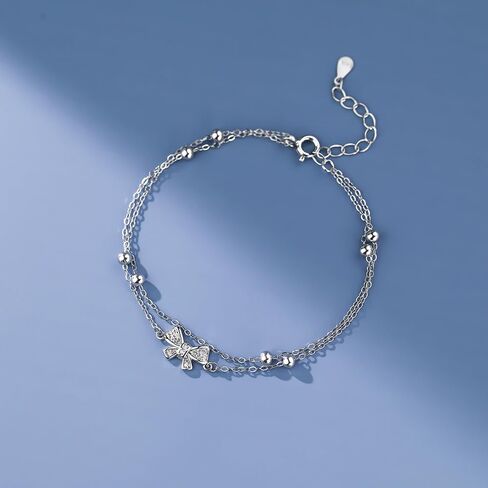 Bow Charm Link Bracelet Multilayered Bow Tie Charm Bracelet Crystal Bow Bracelet Bangle for Women - Silver in Saudi Arabia