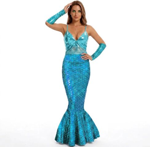 Women Swmisuit Hologram Mermaid Costume Mermaid Dress Princess Dress with Arm Sleeve Party Dress Birthday Dres Halloween in Saudi Arabia