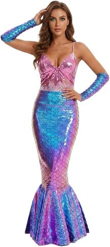 Women Swmisuit Hologram Mermaid Costume Mermaid Dress Princess Dress with Arm Sleeve Party Dress Birthday Dres Halloween in Saudi Arabia