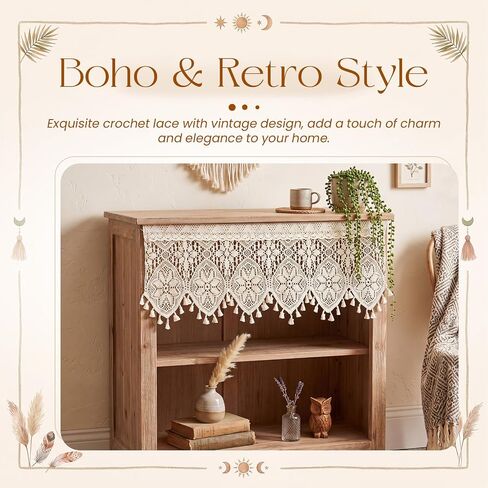 2 Pack Boho Crochet Lace Curtain Valance, 35" W x 15" L Handmade Rod Pocket Kitchen Window Curtains, Farmhouse Light Filtering Sheer Curtains for Cabinet, Doorway, Coffee Bar & Small Windows in Saudi Arabia