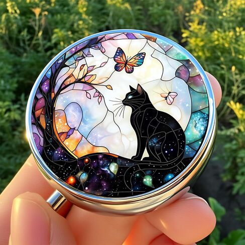 Stylish Black Cat and Butterfly-Themed Pill Box with 3 Compartments – Compact and Durable Organizer for Supplements and Medication in Saudi Arabia