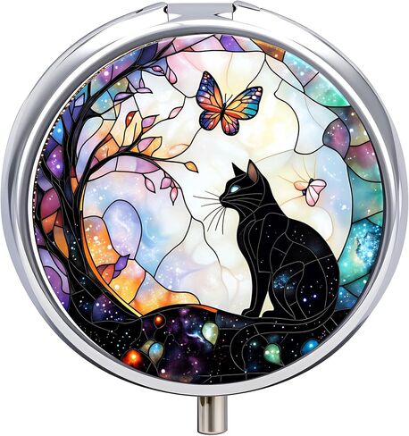 Stylish Black Cat and Butterfly-Themed Pill Box with 3 Compartments – Compact and Durable Organizer for Supplements and Medication in Saudi Arabia