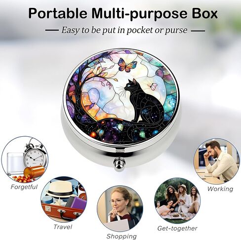 Stylish Black Cat and Butterfly-Themed Pill Box with 3 Compartments – Compact and Durable Organizer for Supplements and Medication in Saudi Arabia