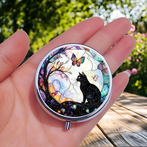 Stylish Black Cat and Butterfly-Themed Pill Box with 3 Compartments – Compact and Durable Organizer for Supplements and Medication in Saudi Arabia