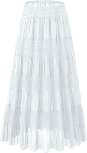 Womens Floral Long Skirts Chiffon Casual Maxi Skirt High Waisted A-Line Pleated Boho Flowy Skirt in Kuwait