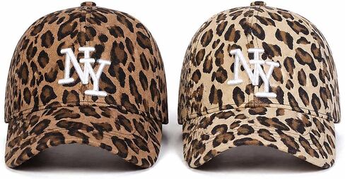 2 Pack Leopard Print Baseball Caps for Women, NY Embroidered Animal Print Dad Hat Adjustable Trucker Cap in Saudi Arabia