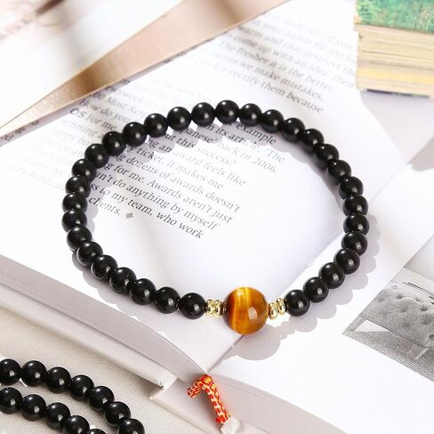 Black Obsidian & Tiger Eye Bracelet for Men and Women – Natural Crystal Stretch Bracelet for Mindfulness, Confidence & Everyday Wear Healing Energy Bracelet Gifts for Unisex Adult 7-inch (18cm) in Saudi Arabia