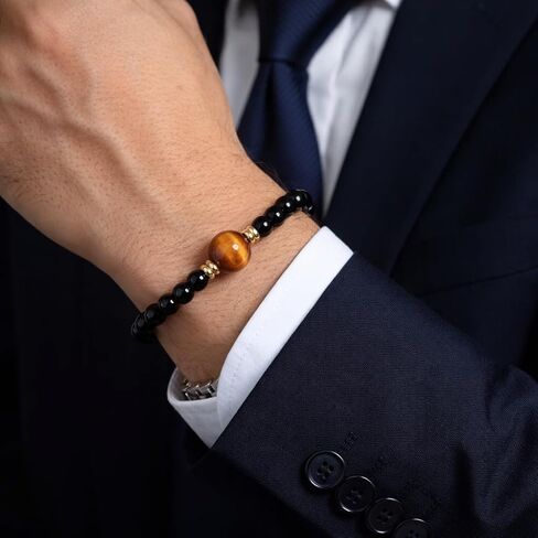 Black Obsidian & Tiger Eye Bracelet for Men and Women – Natural Crystal Stretch Bracelet for Mindfulness, Confidence & Everyday Wear Healing Energy Bracelet Gifts for Unisex Adult 7-inch (18cm) in Saudi Arabia