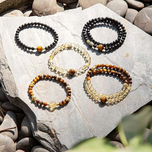 Black Obsidian & Tiger Eye Bracelet for Men and Women – Natural Crystal Stretch Bracelet for Mindfulness, Confidence & Everyday Wear Healing Energy Bracelet Gifts for Unisex Adult 7-inch (18cm) in Saudi Arabia