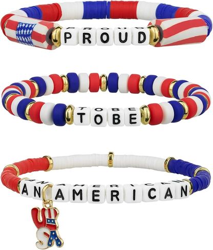 DoDoBeads 4th of July Bracelets, 3pcs Patriotic Bracelets Kit, 4th of July Bracelet for Women, Fun Accessory for Memorial Day, Veterans Day, Parades in Saudi Arabia