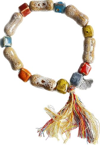 Boho Funky Native American Jewelry,Vintage Colorful Statement Hippie Tassel Beaded Ceramic Handmade Bohemian Antique Elastice Bracelet for Women 2025 in Saudi Arabia