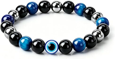 Evil Eye Bracelet 8mm Hematite Black Obsidian Blue Tiger Eye Bracelet for Men Women Multi Protection Beaded Bracelets Healing Crystal Stone Jewelry Gift in Saudi Arabia