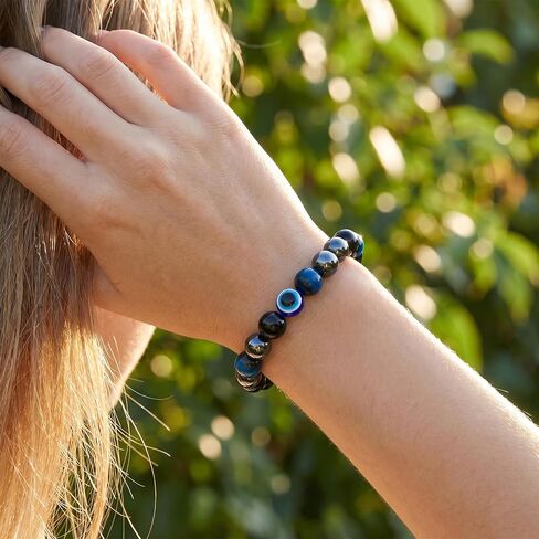 Evil Eye Bracelet 8mm Hematite Black Obsidian Blue Tiger Eye Bracelet for Men Women Multi Protection Beaded Bracelets Healing Crystal Stone Jewelry Gift in Saudi Arabia
