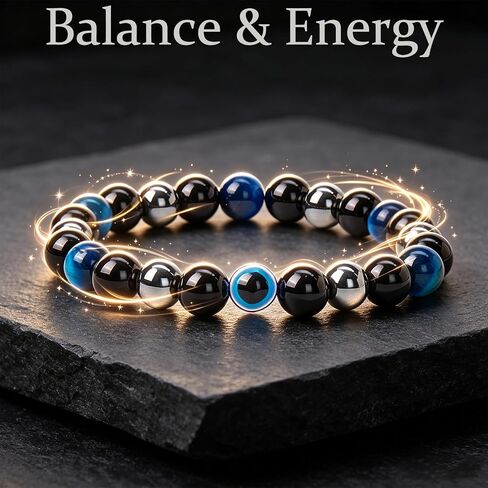 Evil Eye Bracelet 8mm Hematite Black Obsidian Blue Tiger Eye Bracelet for Men Women Multi Protection Beaded Bracelets Healing Crystal Stone Jewelry Gift in Saudi Arabia