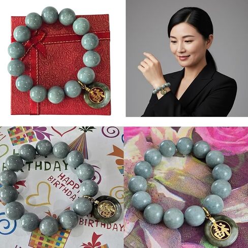 Energy Healer Jade Bracelet – Spiritual Protection & Chakra Balancing with Real 14.2mm Green Jade Beads & Ji Fu Charm 寄福 – Powerful Gift for Soul Coaches, Reiki & Lightworkers. in Saudi Arabia