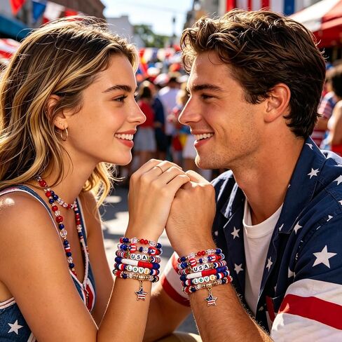 Patriotic USA Bracelets for Women Men Teens Red White Blue Clay Beaded Stackable Stretch Bracelets 4th of July Accessories Independence Day Patriotic Jewelry for Holiday Celebrations in Saudi Arabia
