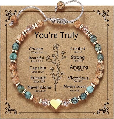 Natural Stone Heart Bracelet for Women, Adjustable Stretch Boho Bracelet with Gold Pendant - Encouragement Gift for Friend, Sister, Herself in Saudi Arabia