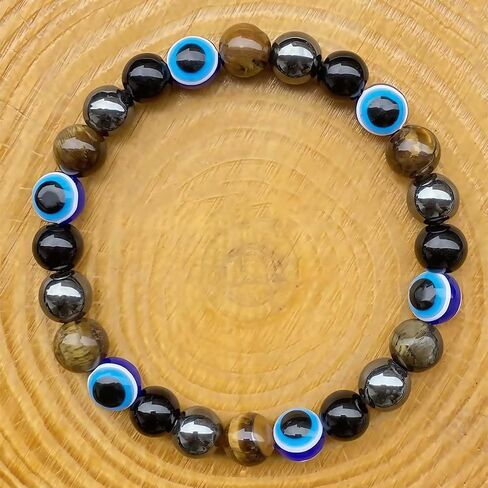 Beaded Stretch Bracelets for Women Black Tourmaline Evil Eye Bracelet for Career Success Decisive Action Jewelry Gift in Kuwait