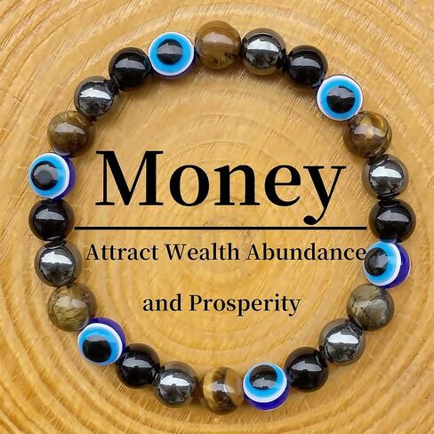 Beaded Stretch Bracelets for Women Black Tourmaline Evil Eye Bracelet for Career Success Decisive Action Jewelry Gift in Kuwait