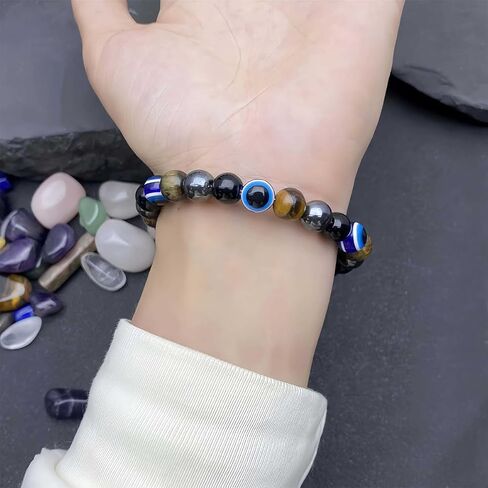 Beaded Stretch Bracelets for Women Black Tourmaline Evil Eye Bracelet for Career Success Decisive Action Jewelry Gift in Kuwait