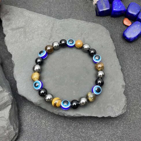 Beaded Stretch Bracelets for Women Black Tourmaline Evil Eye Bracelet for Career Success Decisive Action Jewelry Gift in Kuwait