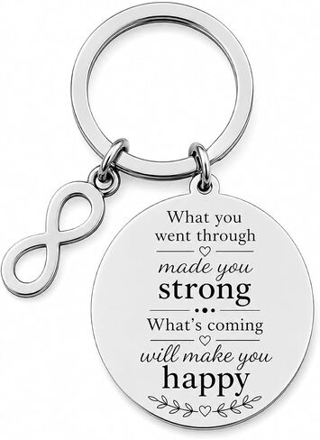 Inspirational Keychain, “What You Went Through Made You Strong" Encouragement Gift, Motivational Stainless Steel Key Ring for Men Women, Friend, Family & Coworker (Strong & Happy) in Saudi Arabia