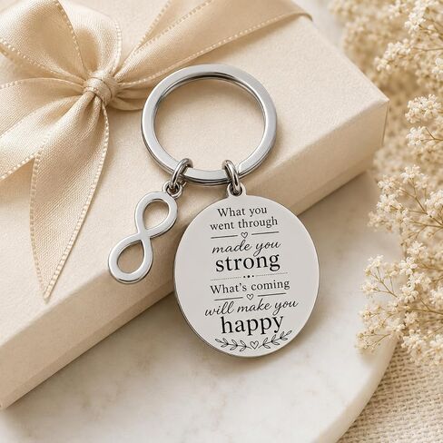 Inspirational Keychain, “What You Went Through Made You Strong" Encouragement Gift, Motivational Stainless Steel Key Ring for Men Women, Friend, Family & Coworker (Strong & Happy) in Saudi Arabia