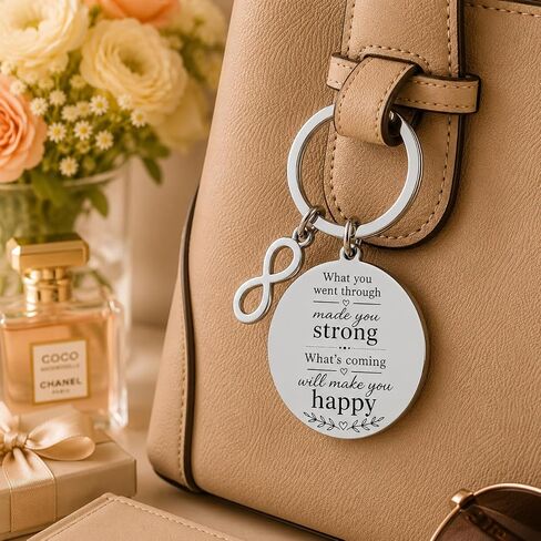 Inspirational Keychain, “What You Went Through Made You Strong" Encouragement Gift, Motivational Stainless Steel Key Ring for Men Women, Friend, Family & Coworker (Strong & Happy) in Saudi Arabia