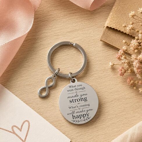 Inspirational Keychain, “What You Went Through Made You Strong" Encouragement Gift, Motivational Stainless Steel Key Ring for Men Women, Friend, Family & Coworker (Strong & Happy) in Saudi Arabia