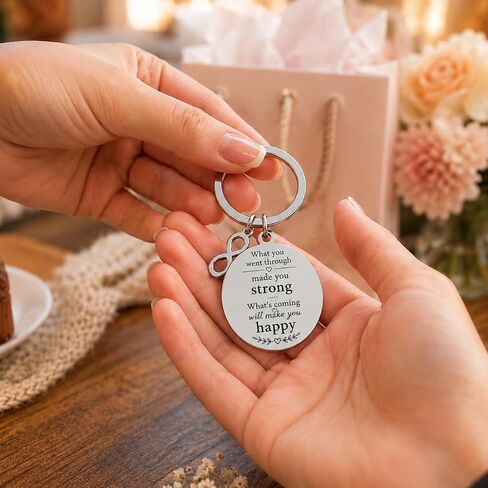 Inspirational Keychain, “What You Went Through Made You Strong" Encouragement Gift, Motivational Stainless Steel Key Ring for Men Women, Friend, Family & Coworker (Strong & Happy) in Saudi Arabia