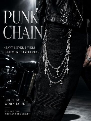 Heavy Duty Pants Chain for Men Women, Triple Layer Metal Wallet Chain with Cross Pendant, Punk Goth Biker Rock Jean Chain for Jeans, Streetwear Grunge Y2K Belt Chain Alloy Accessories in Saudi Arabia