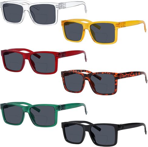 Eyekepper 6 Pack Oversize Bifocal Reading Sunglasses with Metalless Screwless Spring Hinges for Wide Face in Kuwait